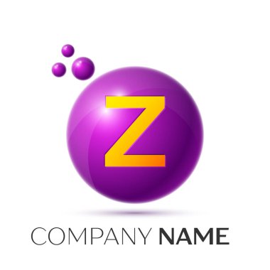 Z harfi sıçrama logosunu görmeniz gerekir. Mor noktalar ve daire kabarcık mektup tasarım gri arka plan üzerinde. Vektör çizim