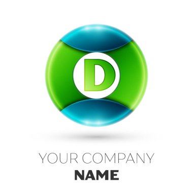 Gerçekçi mektup D vektör logosu simgesi beyaz arka plan üzerinde renkli daire içinde. Tasarımınız için vektör şablonu