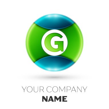 Gerçekçi mektup G vektör logosu simgesi beyaz arka plan üzerinde renkli daire içinde. Tasarımınız için vektör şablonu