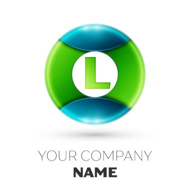 Gerçekçi L harfi vektör logosu simgesi beyaz arka plan üzerinde renkli daire içinde. Tasarımınız için vektör şablonu