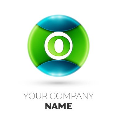 Gerçekçi harf O vektör logosu simgesi beyaz arka plan üzerinde renkli daire içinde. Tasarımınız için vektör şablonu