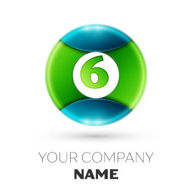 Gerçekçi altı numaralı vektör logosu simgesi beyaz arka plan üzerinde renkli daire içinde. Tasarımınız için vektör şablonu