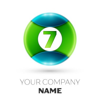 Gerçekçi yedi numaralı vektör logosu simgesi beyaz arka plan üzerinde renkli daire içinde. Tasarımınız için vektör şablonu