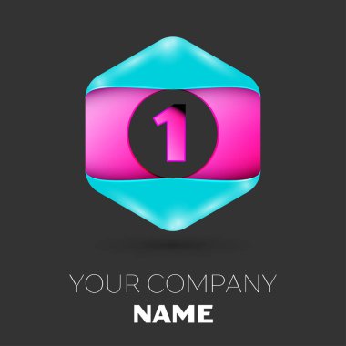 Gerçekçi bir numara vektör logo simge renkli siyah arka plan üzerine altıgen. Tasarımınız için vektör şablonu