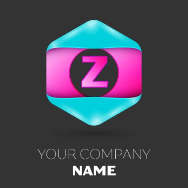 Gerçekçi mektup Z vektör logo simge renkli siyah arka plan üzerine altıgen. Tasarımınız için vektör şablonu