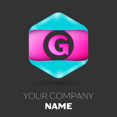 Gerçekçi mektup G vektör logo simge renkli siyah arka plan üzerine altıgen. Tasarımınız için vektör şablonu