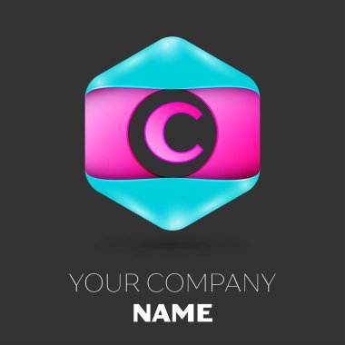Gerçekçi harfi C vektör logo simge renkli siyah arka plan üzerine altıgen. Tasarımınız için vektör şablonu