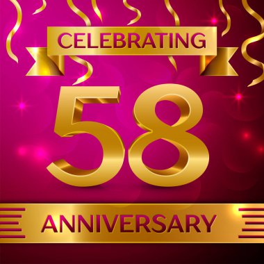 Elli sekiz yıl yıldönümü kutlama tasarım. Konfeti ve altın şerit pembe bir arka plan üzerinde. Doğum günü partin için renkli vektör şablon öğeleri. Yıldönümü şerit