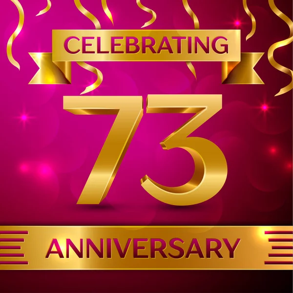 Yetmiş üç yıl yıldönümü kutlama tasarım. Konfeti ve altın şerit pembe bir arka plan üzerinde. Doğum günü partin için renkli vektör şablon öğeleri. Yıldönümü şerit