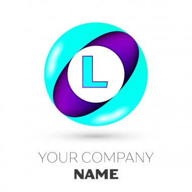 Gerçekçi L harfi vektör logosu simgesi beyaz arka plan üzerinde renkli daire içinde. Tasarımınız için vektör şablonu