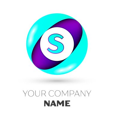 Gerçekçi S harfi vektör logosu simgesi beyaz arka plan üzerinde renkli daire içinde. Tasarımınız için vektör şablonu