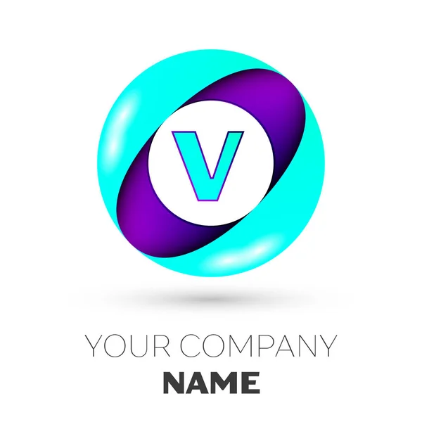 Realistic Letter V vector logo symbol in the colorful circle on white background. Vector template for your design — Stock Vector