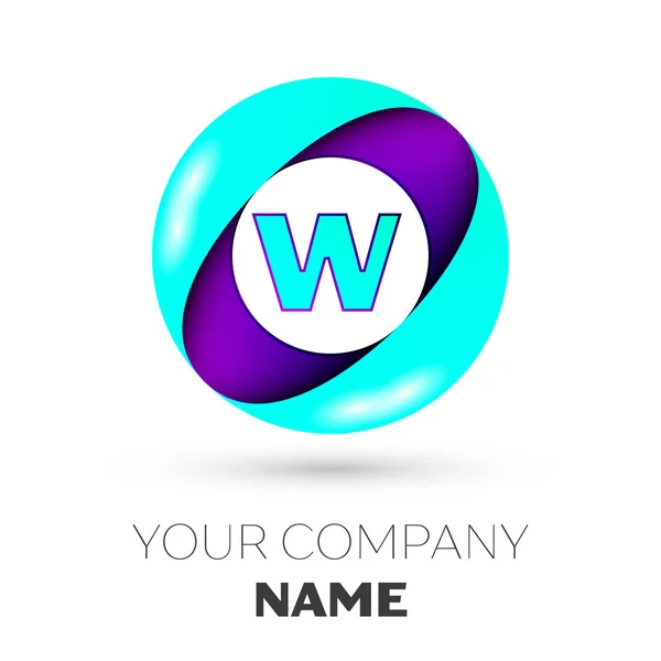 Lettera realistica W simbolo del logo vettoriale nel cerchio colorato su sfondo bianco. Modello vettoriale per il tuo design — Vettoriale Stock
