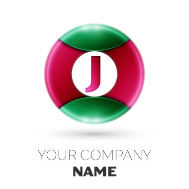 Gerçekçi harf J vektör logosu simgesi beyaz arka plan üzerinde renkli daire içinde. Tasarımınız için vektör şablonu