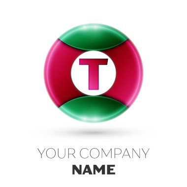 Gerçekçi mektup T vektör logosu simgesi beyaz arka plan üzerinde renkli daire içinde. Tasarımınız için vektör şablonu