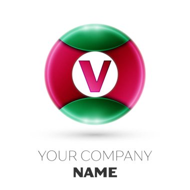 Gerçekçi harf V vektör logosu simgesi beyaz arka plan üzerinde renkli daire içinde. Tasarımınız için vektör şablonu
