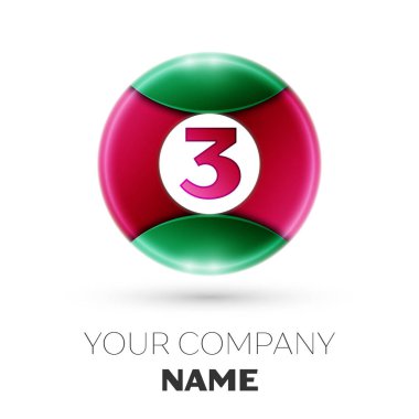 Gerçekçi üç numaralı vektör logosu simgesi beyaz arka plan üzerinde renkli daire içinde. Tasarımınız için vektör şablonu