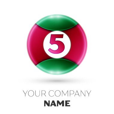 Gerçekçi beş numaralı vektör logosu simgesi beyaz arka plan üzerinde renkli daire içinde. Tasarımınız için vektör şablonu