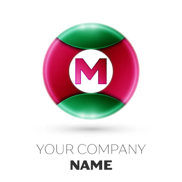 Lettera realistica M simbolo del logo vettoriale nel cerchio colorato su sfondo bianco. Modello vettoriale per il tuo design — Vettoriale Stock