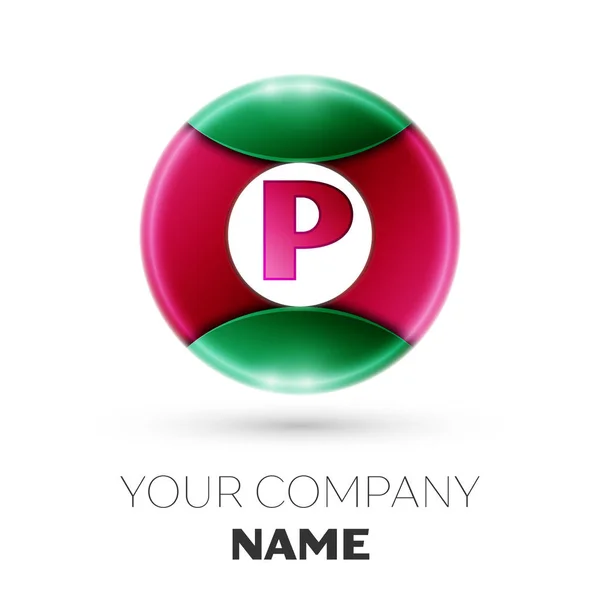 Realistiska bokstaven P vektor logotypen symbol i färgglada cirklar på vit bakgrund. Vector mall för din design — Stock vektor