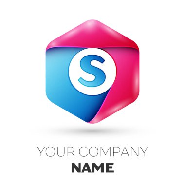Gerçekçi Harf S vektör logo simge renkli beyaz zemin üzerine altıgen. Tasarımınız için vektör şablonu