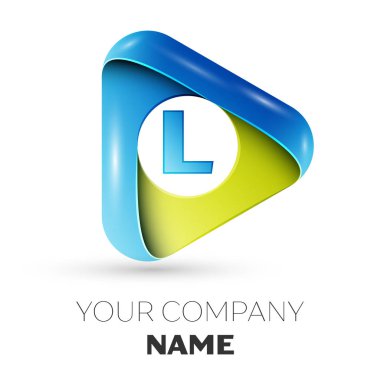 Gerçekçi L harfi vektör logo simge gri arka plan üzerinde renkli üçgen. Tasarımınız için vektör şablonu