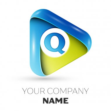 Gerçekçi harf Q vektör logo simge gri arka plan üzerinde renkli üçgen. Tasarımınız için vektör şablonu