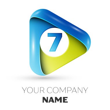 Gerçekçi yedi numaralı vektör logo simge beyaz arka plan üzerinde renkli üçgen. Tasarımınız için vektör şablonu