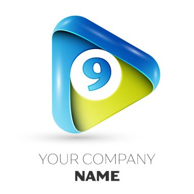 Gerçekçi dokuz numaralı vektör logo simge beyaz arka plan üzerinde renkli üçgen. Tasarımınız için vektör şablonu