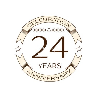 Gerçekçi yirmi dört yıl yıldönümü kutlama logo halkalı ve şerit beyaz arka plan üzerinde. Tasarımınız için vektör şablonu