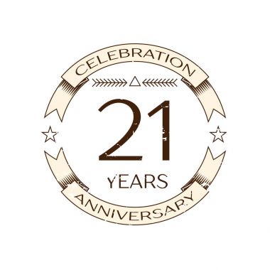 Gerçekçi yirmi bir yıl yıldönümü kutlama logo halkalı ve şerit beyaz arka plan üzerinde. Tasarımınız için vektör şablonu