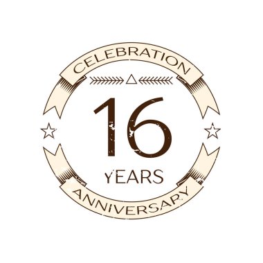 Gerçekçi on altı yıl yıldönümü kutlama logo halkalı ve şerit beyaz arka plan üzerinde. Tasarımınız için vektör şablonu