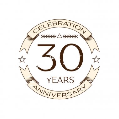 Gerçekçi otuz yıl yıldönümü kutlama logo halkalı ve şerit beyaz arka plan üzerinde. Tasarımınız için vektör şablonu