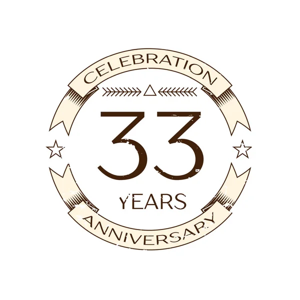 Realistische dreiunddreißig Jahre Jubiläumsfeier Logo mit Ring und Band auf weißem Hintergrund. Vektorvorlage für Ihr Design — Stockvektor