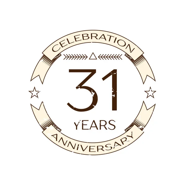 Realistyczne trzydzieści jeden lat rocznica obchodów logo z pierścieniem i wstążki na białe tło. Wektor szablon dla Twojego projektu — Wektor stockowy