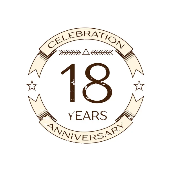 Reális tizennyolc éves évforduló ünneplés logó gyűrű és a szalag fehér háttér. A design vektor sablon — Stock Vector