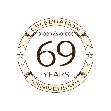 Gerçekçi Altmış dokuz, yüzük ve şerit beyaz arka plan üzerinde yıl yıldönümü kutlama logolu. Tasarımınız için vektör şablonu