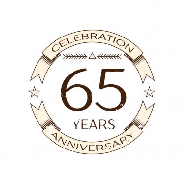 Gerçekçi altmış beş yıl yıldönümü kutlama logo halkalı ve şerit beyaz arka plan üzerinde. Tasarımınız için vektör şablonu