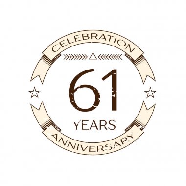 Gerçekçi altmış bir yıl yıldönümü kutlama logo halkalı ve şerit beyaz arka plan üzerinde. Tasarımınız için vektör şablonu