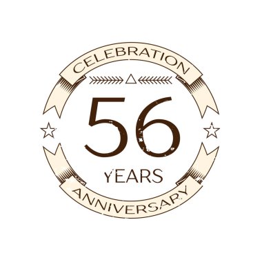 Gerçekçi elli altı yıl yıldönümü kutlama logo halkalı ve şerit beyaz arka plan üzerinde. Tasarımınız için vektör şablonu