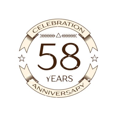 Gerçekçi elli sekiz yıl yıldönümü kutlama logo halkalı ve şerit beyaz arka plan üzerinde. Tasarımınız için vektör şablonu