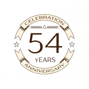 Gerçekçi elli dört yıl yıldönümü kutlama logo halkalı ve şerit beyaz arka plan üzerinde. Tasarımınız için vektör şablonu