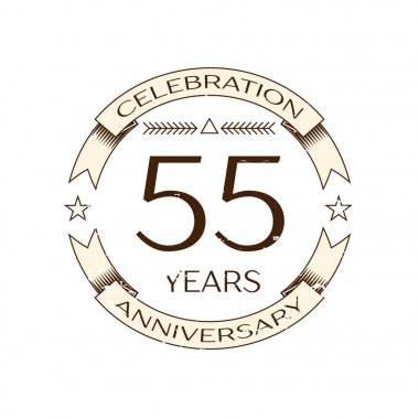 Gerçekçi elli beş yıl yıldönümü kutlama logo halkalı ve şerit beyaz arka plan üzerinde. Tasarımınız için vektör şablonu