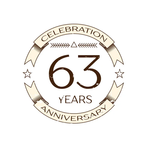 Realistiska sextio tre år jubileumslogotypen firande med ring och band på vitbakgrund. Vector mall för din design — Stock vektor