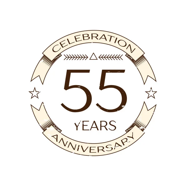 Realistyczne pięćdziesiąt pięć lat rocznica obchodów logo z pierścieniem i wstążki na białe tło. Wektor szablon dla Twojego projektu — Wektor stockowy