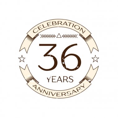 Gerçekçi otuz altı yıl yıldönümü kutlama logo halkalı ve şerit beyaz arka plan üzerinde. Tasarımınız için vektör şablonu