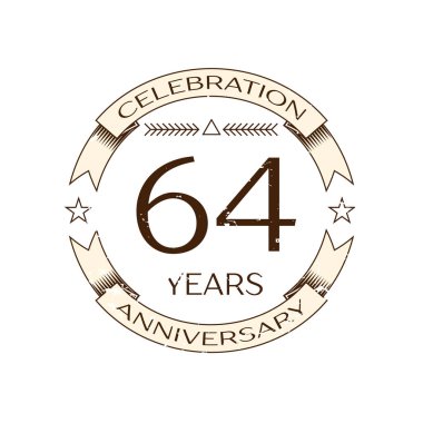 Gerçekçi altmış dört yıl yıldönümü kutlama logo halkalı ve şerit beyaz arka plan üzerinde. Tasarımınız için vektör şablonu