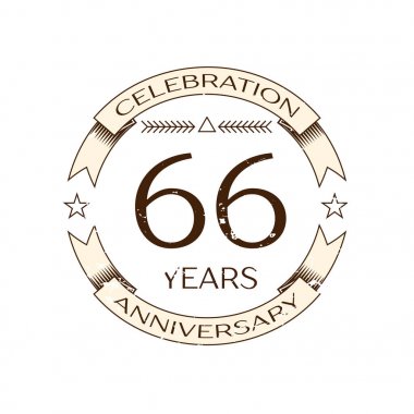 Gerçekçi altmış altı yıl yıldönümü kutlama logo halkalı ve şerit beyaz arka plan üzerinde. Tasarımınız için vektör şablonu