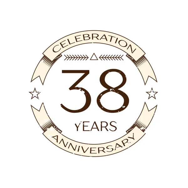 Realistiska trettio åtta år jubileumslogotypen firande med ring och band på vitbakgrund. Vector mall för din design — Stock vektor
