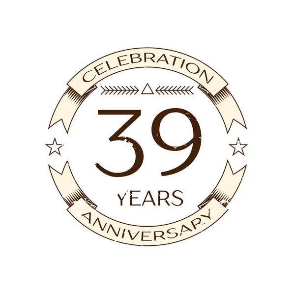 Realistiska trettio nio år jubileumslogotypen firande med ring och band på vitbakgrund. Vector mall för din design — Stock vektor